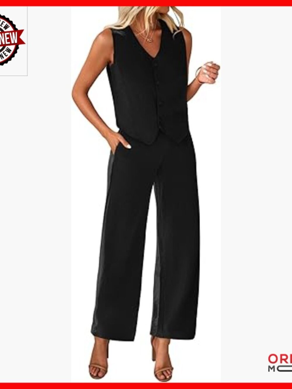 Women's Two Piece Vest and Wide Leg Pants Suit Set, 100% Polyester